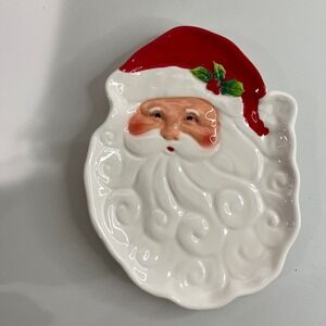 Pier 1 Imports Hand Painted Dolomite Santa Face Christmas Serving Dish Plate